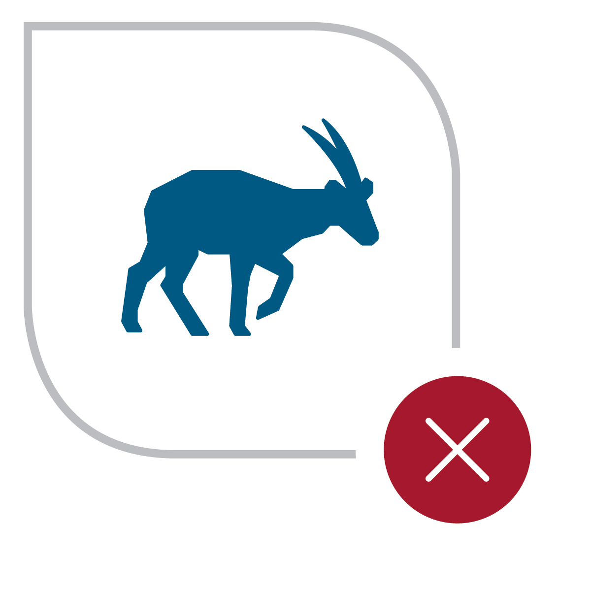 An icon featuring the silhouette of a gazelle with a red X in the bottom right